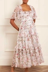 Needle & Thread Floral Fantasy Peaches Smocked Ankle Gown In Multi