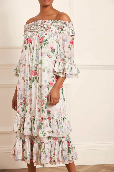 Needle & Thread Floral Fantasy Chiffon Off-shoulder Ankle Gown In Multi