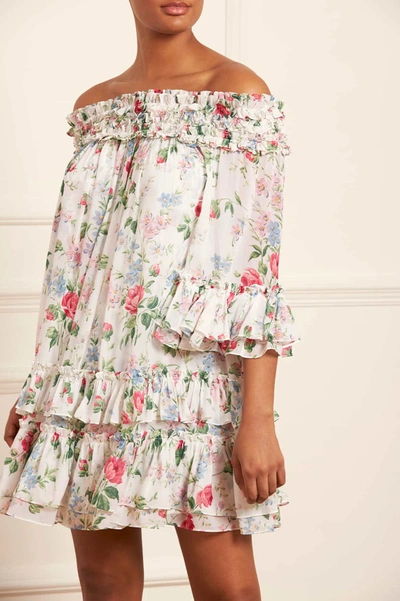 Needle & Thread Floral Fantasy Chiffon Off-shoulder Micro Mini Dress In Multi