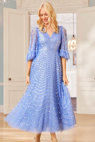Needle & Thread Shimmer Wave Gown In Blue