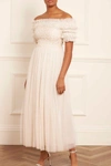 NEEDLE & THREAD NEEDLE & THREAD MIDSUMMER LACE BODICE OFF-SHOULDER ANKLE GOWN