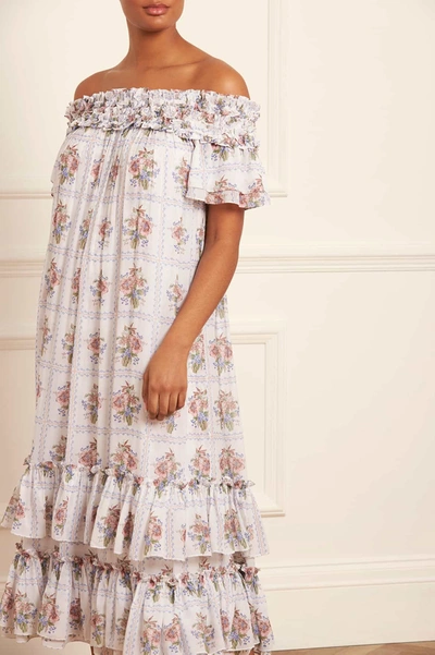 Needle & Thread Tiled Blooms Chiffon Off-shoulder Ankle Gown In Multi