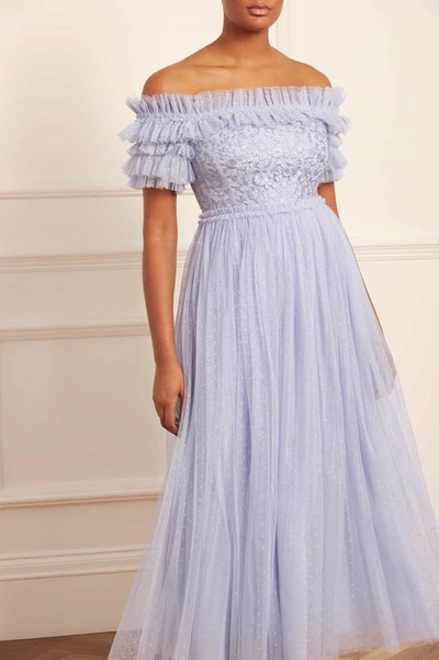 Needle & Thread Midsummer Lace Bodice Off-shoulder Ankle Gown In Blue