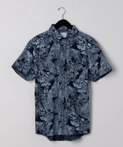 Billy Reid Short Sleeve Indigo Botanical Treme Block Shirt - Indigo