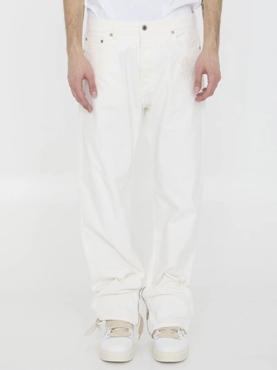Off-white 90s Logo Skate Straight-leg Mid-rise Stretch-denim Jeans In White