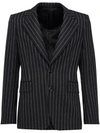 Alexander Mcqueen Tailored Jacket With Pinstripes And Structured Shoulders In Black