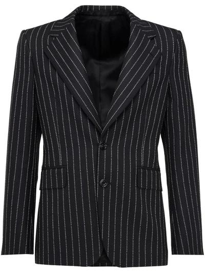 Alexander Mcqueen Single Breasted Prinstriped Blazer In Negro