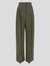 Alexander Mcqueen High Waist Wide Leg Trousers With Belt Loops In Green