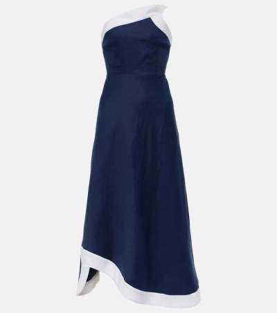 Staud Women's Sirani Asymmetric Linen Maxi Dress, Navy/white In Multi
