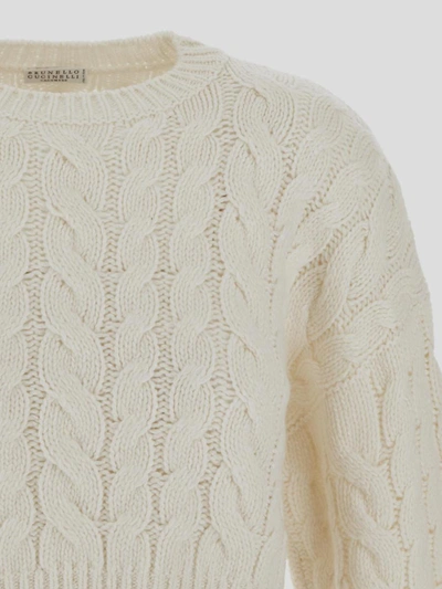 Brunello Cucinelli Cable Knit Sweater With Paillettes Embellishment In White