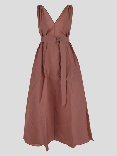 Brunello Cucinelli Sleeveless Belted Midi Dress In Antic Rose