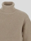 Brunello Cucinelli Oversized Beige Ribbed Sweater In Feather