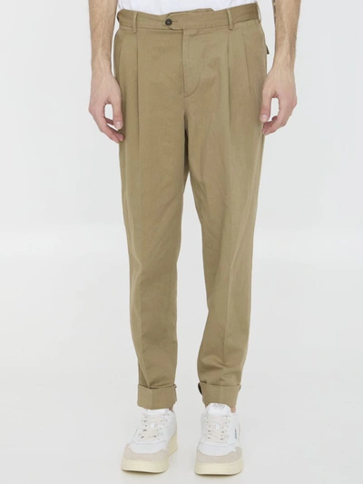 Pt Torino Cotton And Linen Trousers In Beige