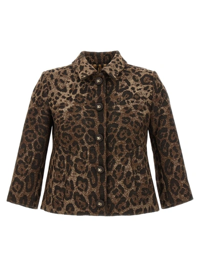 Dolce & Gabbana Wool Leopard Print Jacket In Black