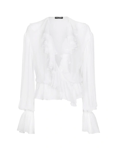 Dolce & Gabbana Silk Shirt With Rouches In White