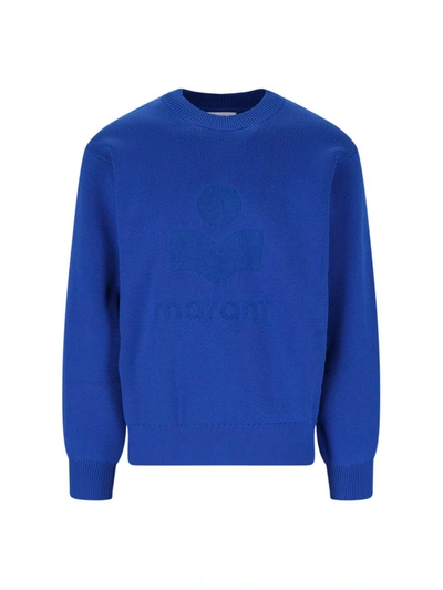 Isabel Marant Logo Intarsia-knitted Crewneck Jumper In Blue
