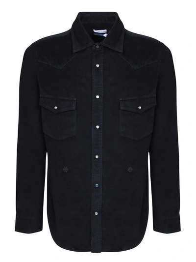 Jacob Cohen Long Sleeve Texan Shirt With Subtle Striped Detail In Black