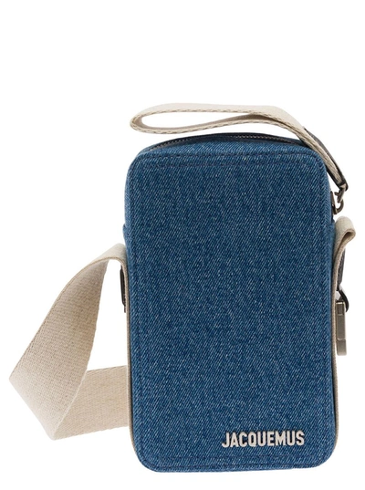 Jacquemus 'la Cuerda Vertical' Blue Shoulder Bag With Front Logo In Leather Man