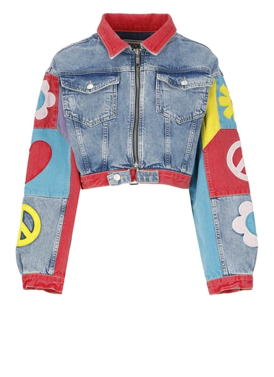 Moschino Jeans Graphic-print Cotton Jacket In Blue