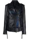 Off-white Contrast-trim Leather Jacket In Blue