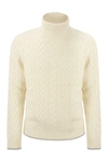 Peserico Wool And Cashmere Cable-knit Turtleneck Sweater In Cream