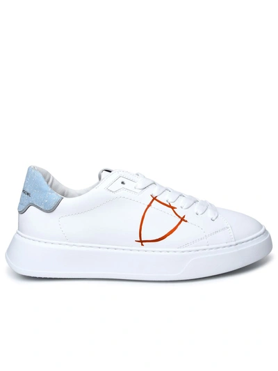 Philippe Model Temple Low Sneakers In White And Light Blue Leather In White/red