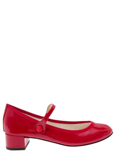 Repetto Red Patent Rose Mary-jane Heels