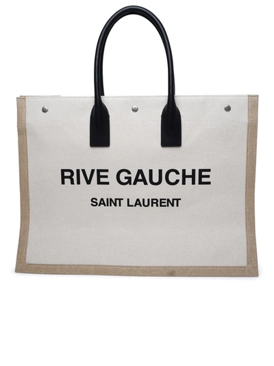 Saint Laurent 'rive Gauche' Large Beige Linen Bag In Nude