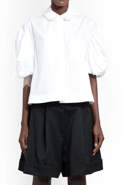 Simone Rocha Puff-sleeve Lace-trim Cotton Shirt In White