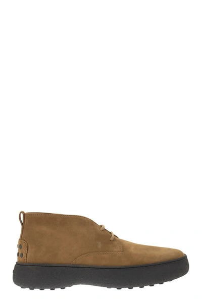 Tod's Suede Leather Ankle Boots In Cognac