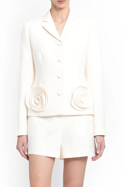 Valentino Crepe Couture Rose-appliqué Blazer In Avorio