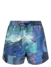 Paul Smith Narcissus-print Swim Shorts In Blue