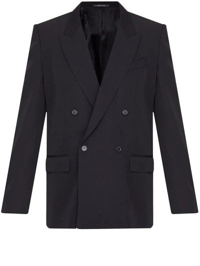 Balenciaga Double-breasted Wool Blazer In Black