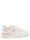 NEW BALANCE '550' WHITE AND LIGHT PINK LOW TOP SNEAKERS WITH LOGO IN LEATHER WOMAN