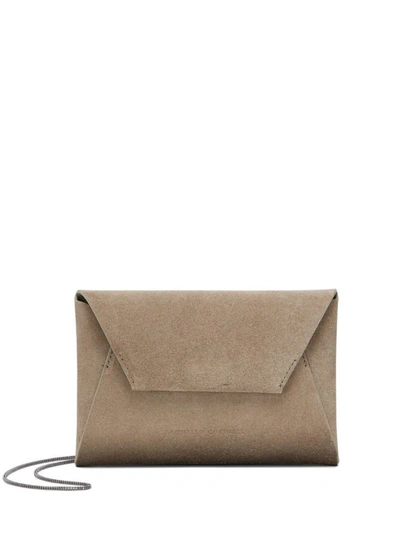 Brunello Cucinelli Suede Envelope Shoulder Bag In Brown