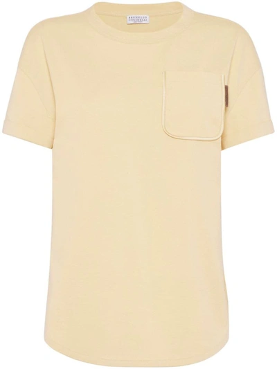 Brunello Cucinelli Women's Cotton Jersey T-shirt With Shiny Tab In Yellow