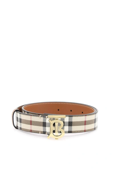 Burberry Check Tb Belt In Beige,white,brown