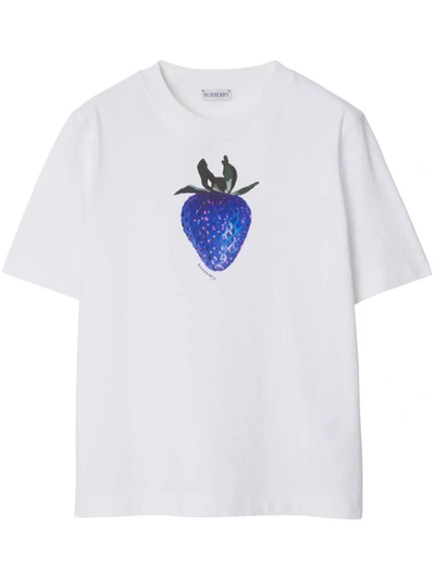 Burberry 草莓印花棉t恤 In White