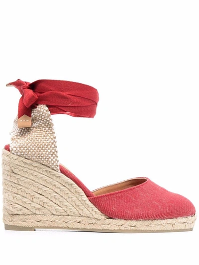 Castaã±er Red Carina 80 Cotton Canvas Wedge Sandals In Multi-colored