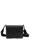 DOLCE & GABBANA 'MEDIUM DG LOGO' BLACK CROSSBODY BAG WITH QUILTED LOGO IN LEATHER AND COTTON MAN