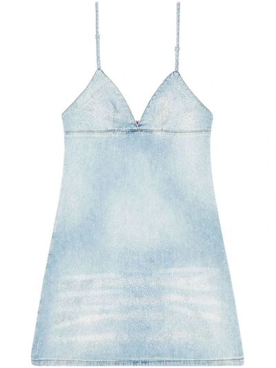 Diesel Mini Dress In Micro-crystal Denim In Blue