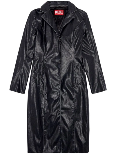 Diesel Black G-filar Faux-leather Trench Coat In Negro