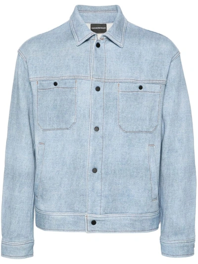 Ea7 Emporio Armani Cotton Shirt Jacket In Clear Blue