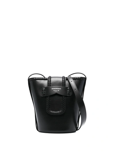 Ea7 Emporio Armani Leather Bucket Bag In Black