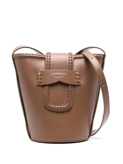 Ea7 Emporio Armani Leather Bucket Bag In Leather Brown