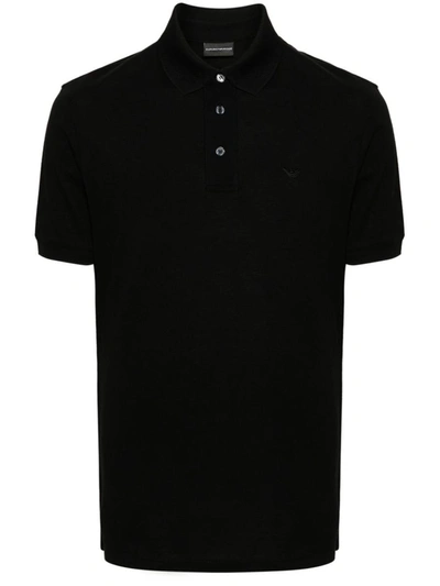 Ea7 Emporio Armani Logo Cotton Polo Shirt In Black