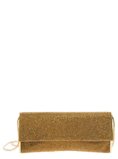 BENEDETTA BRUZZICHES 'KATE' GOLD CLUTCH WITH ALL-OVER RHINESTONE IN MESH WOMAN