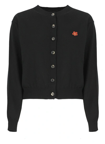 Kenzo 'boke Flower' Embroidered Crewneck Cardigan In Black