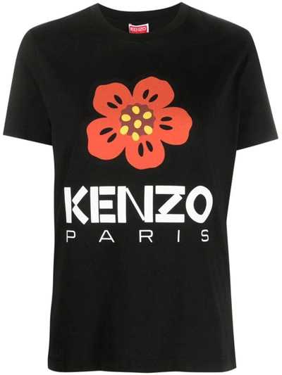 Kenzo Logo印花宽松棉质平纹针织t恤 In Black