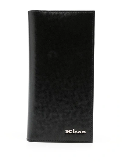 Kiton Business Cards Leather Holder In Blue